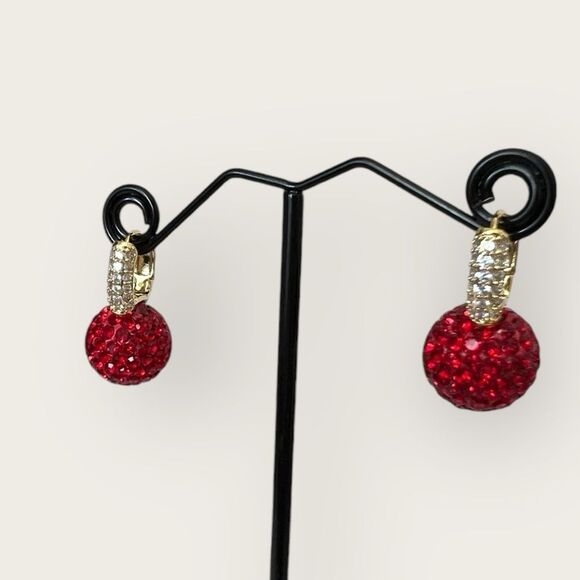 Red Christmas earrings gold plated paved clear CZ - Picture 5 of 8